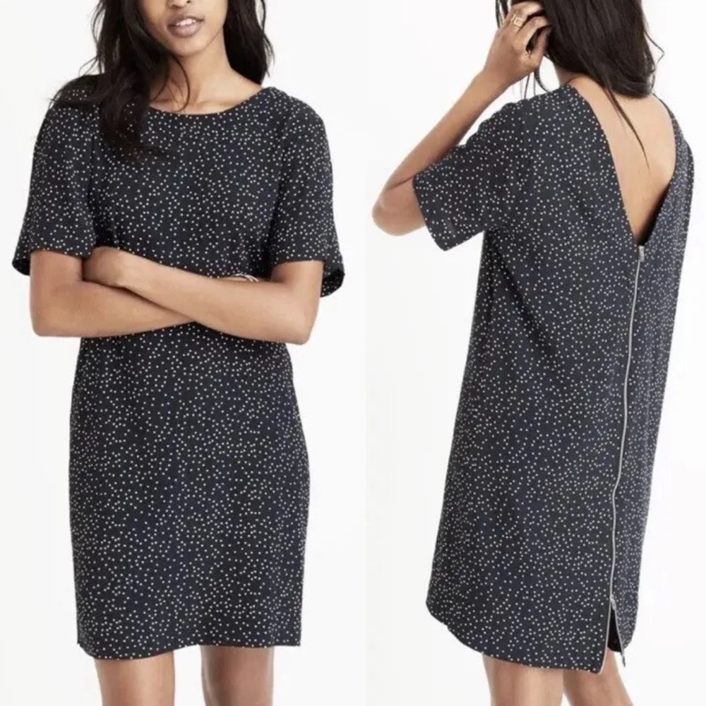 Madewell black white polka dot zip back shift dress
